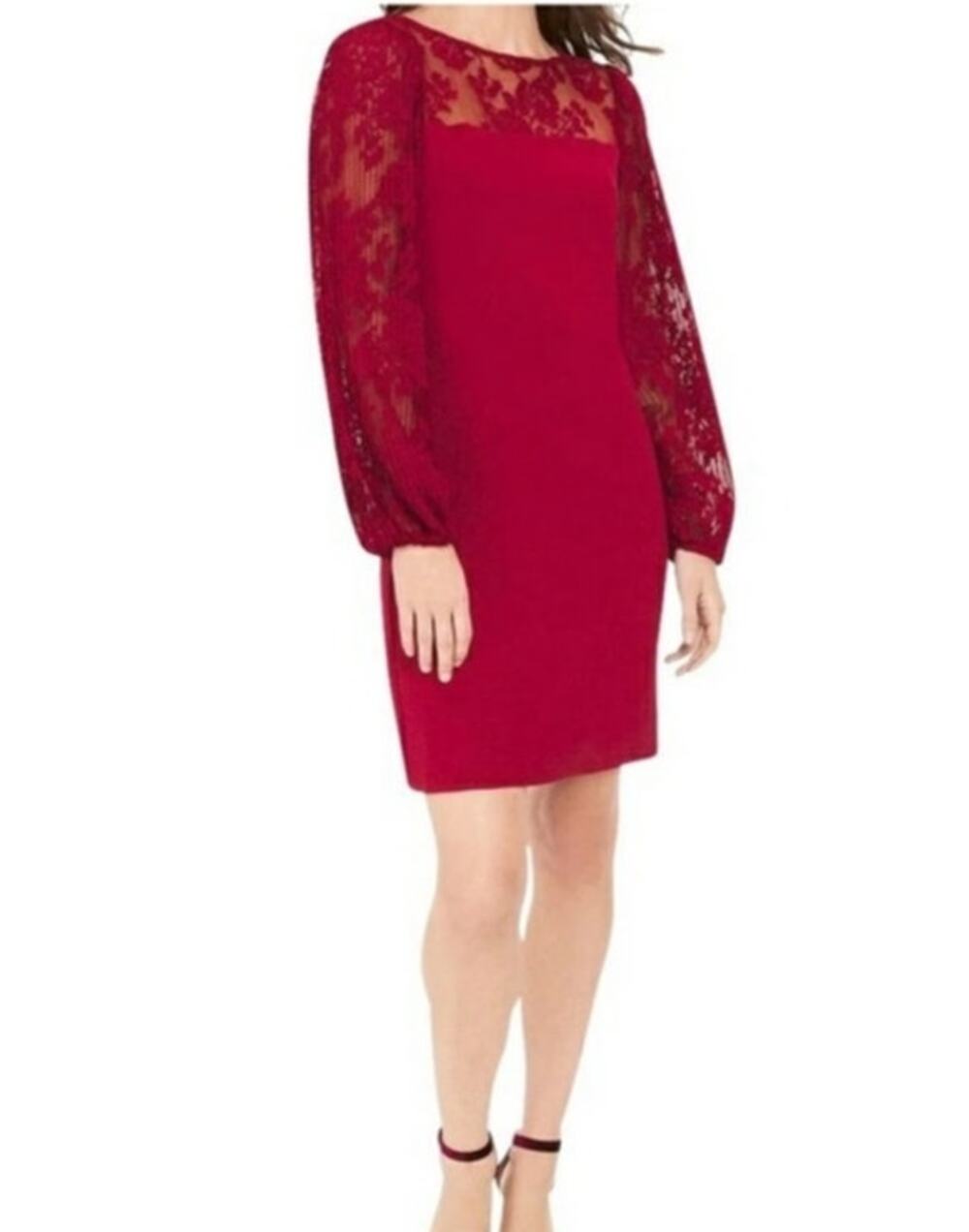 White House Black Market Red Lace Sheath Workwear Cocktail Dress 0